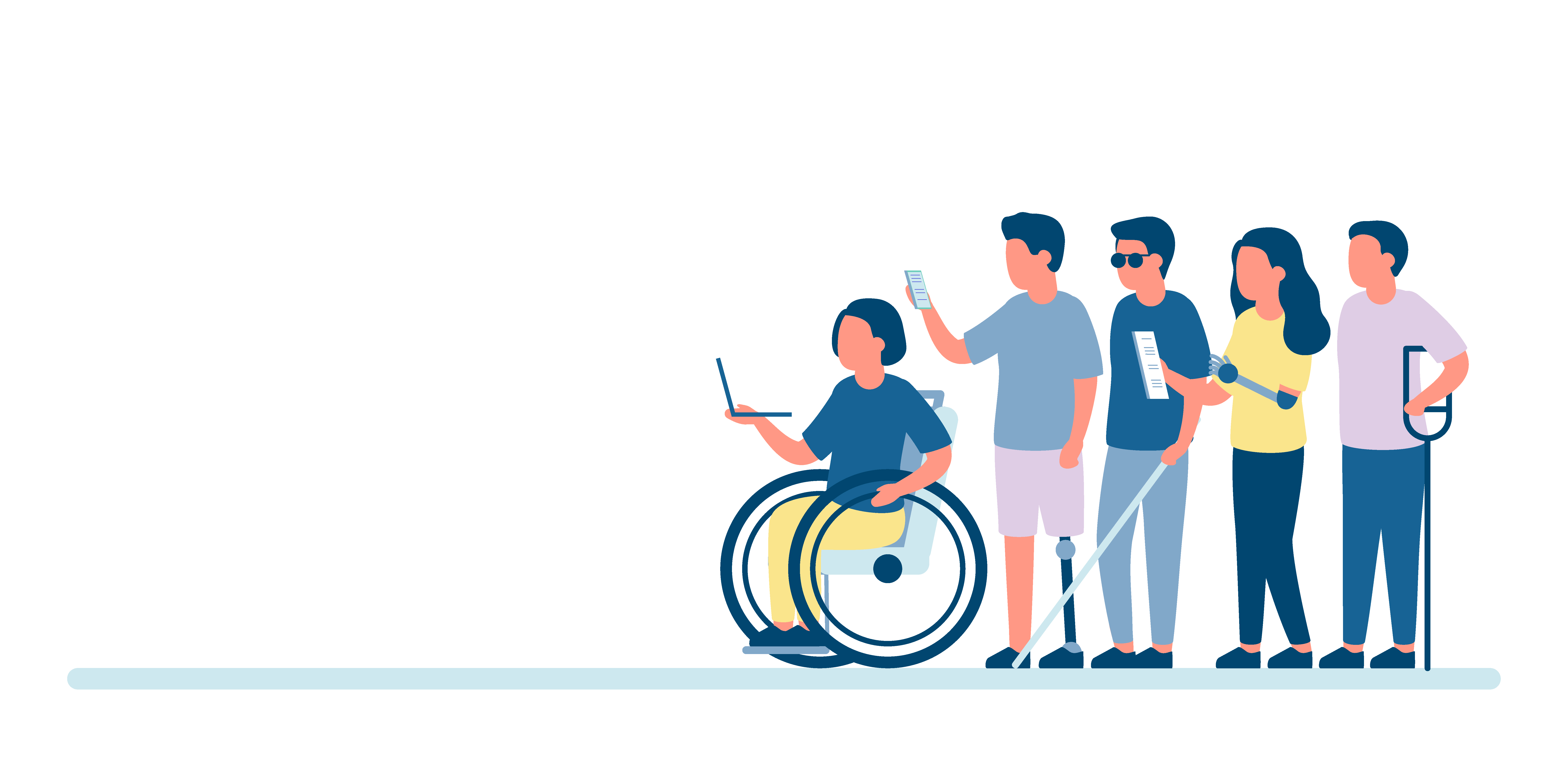 Illustration of people with different accessibility requirements looking at digital devices