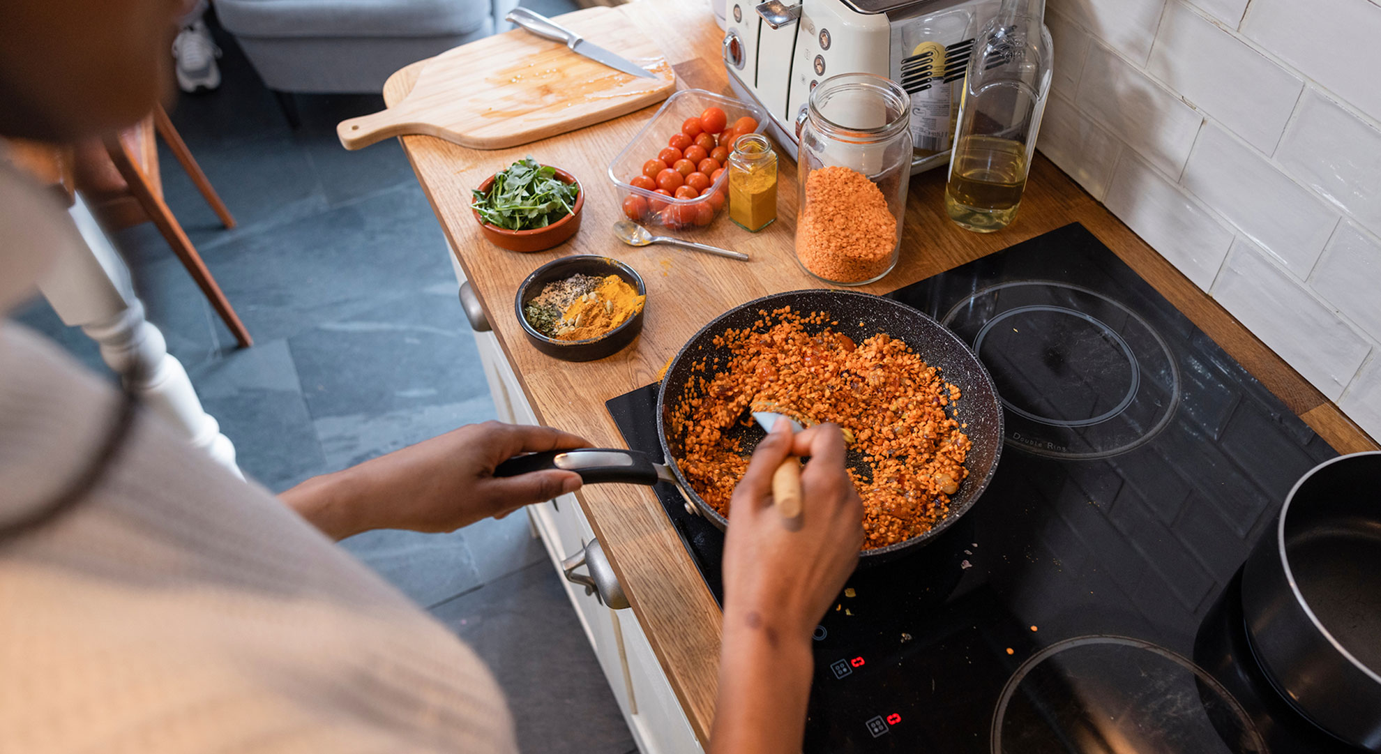 Person cooking at home