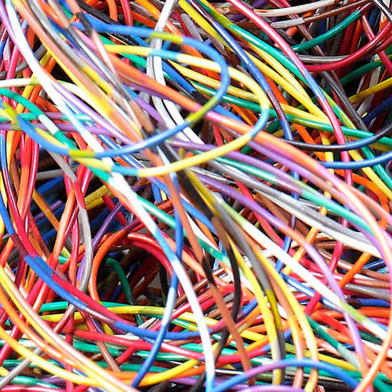 Photo of a pile of multi-coloured wires 