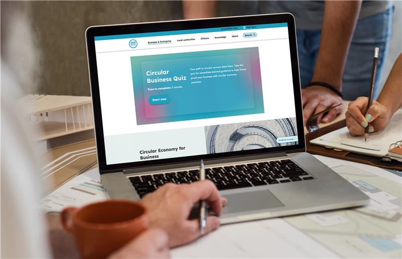 an image of a laptop showing the Circular Business Quiz on screen